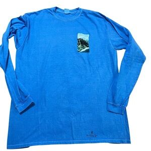 Authentic Blue Hawaiian Dyed Long Sleeve Shirt Size XL Napali Coast Kauai Beach